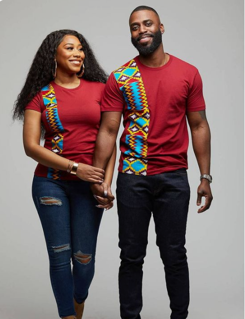 Matching Kitenge outfits for him and her
Stylish Kitenge couple clothing
Romantic African print couple attire